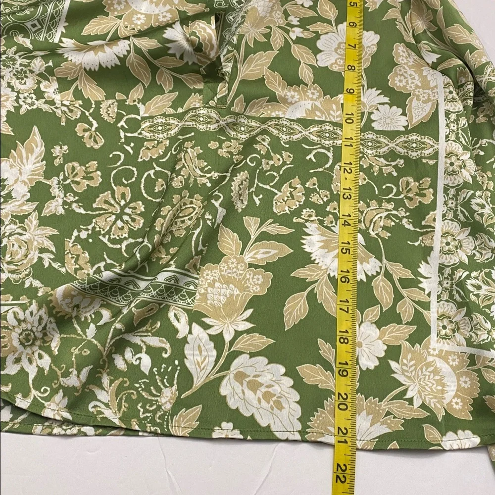 Pleione Olive Floral Print Green Beige White Long Sleeve Blouse Size XL - Picture 7 of 7